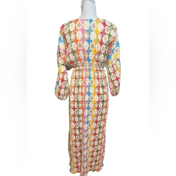 Commense Women's XS Multicolor Jacquard Print V-Neck Long Sleeve Dress - Picture 4 of 6